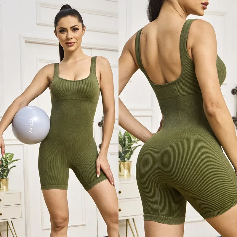 sand wash Nylon Women Yoga Set Rompers One Piece Jumpsuit Gym Exercise Sports Fitness bodysuits Shorts Sportwear Active Suit