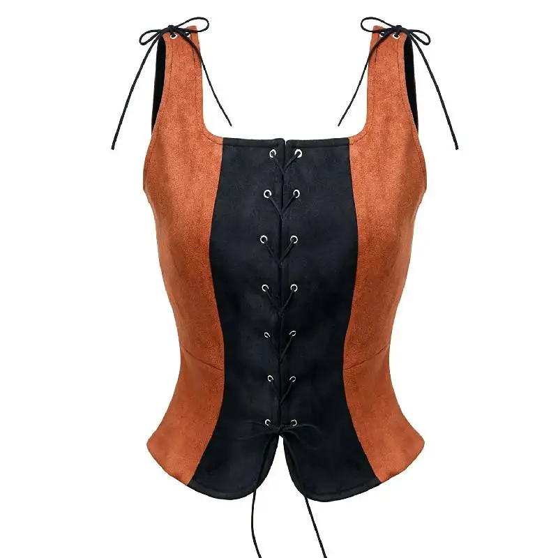 

DAZCOS Lace Up Bodice for Women US Size Faux Suede Medieval Vest Renaissance Waistcoat Pirate Cosplay Waistcoat Tops Body Suit