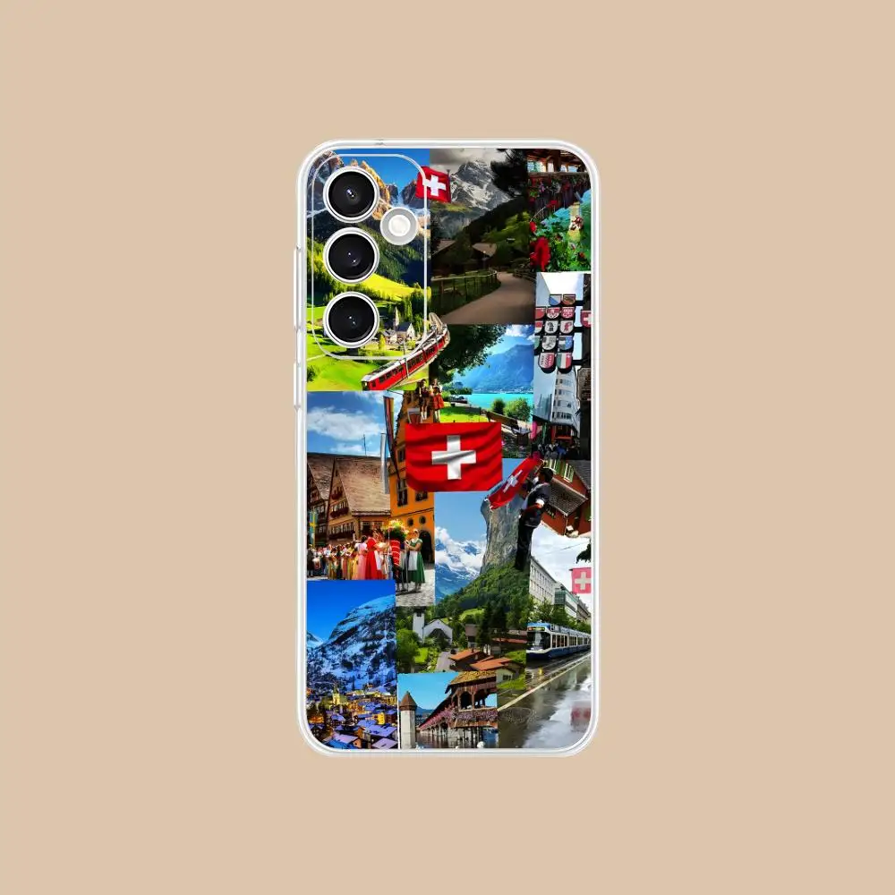 سويسرا العلم قضية الهاتف المحمول لسامسونج غالاكسي S25 S24 S23 S22 S21Plus FE الترا واضح اللون غطاء غطاء جميل #6