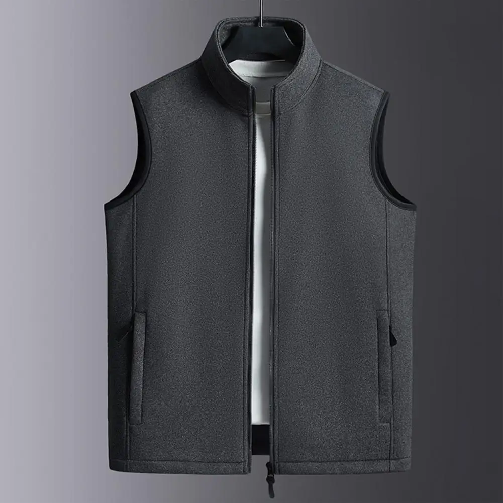 Polar Fleece Vest Coat Polar Fleece Vest Coat with Velvet Layer Thermal Insulation Stand Collar Zipper Placket Pockets for Men