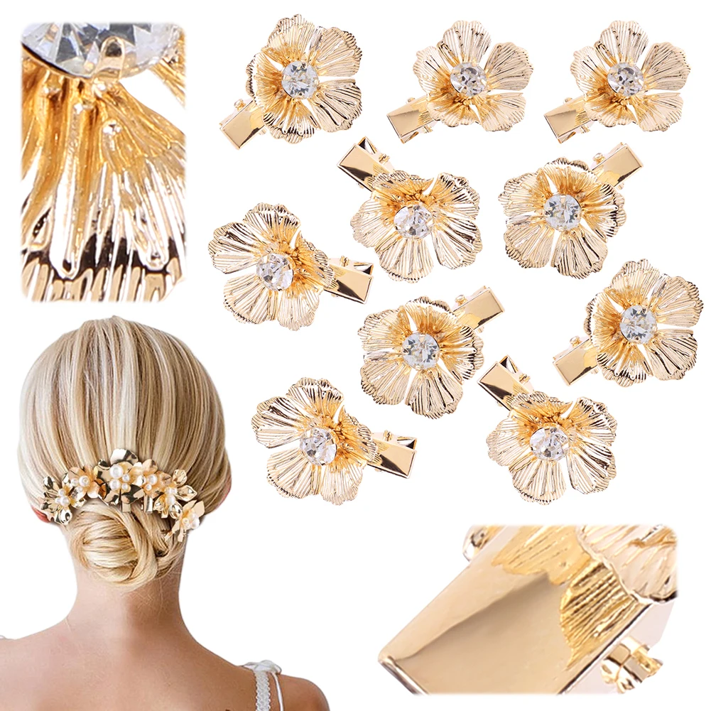 

10/12/16Pcs Small Flower Hair Clips Gold Pearl Hair Barrettes Alligator Hair Clips Floral Headpiece for Party Prom Birthday