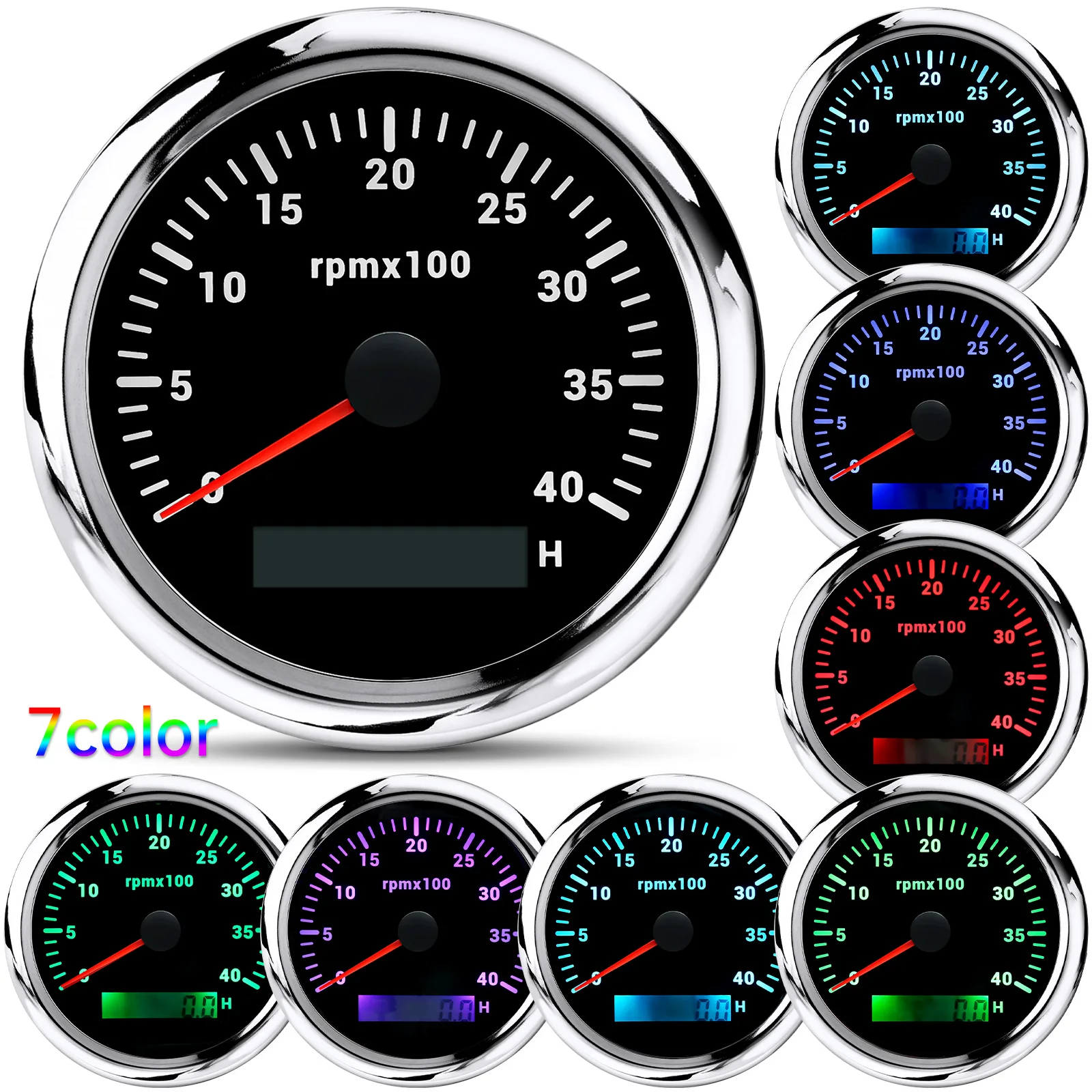 AD New 85mm Tachometer For Boat Marine Tacho Meter Gauge 3k~8k RPM LCD Hourmeter 7 Colors Backlight Tacho Meter Sensor For Car