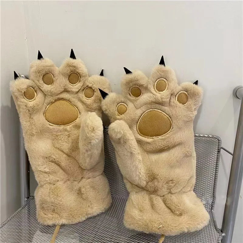 Cute Cat Claw Gloves Winter Girls Student Fur Thickened Animal Claw Warm Big Bear Palm Gloves Female