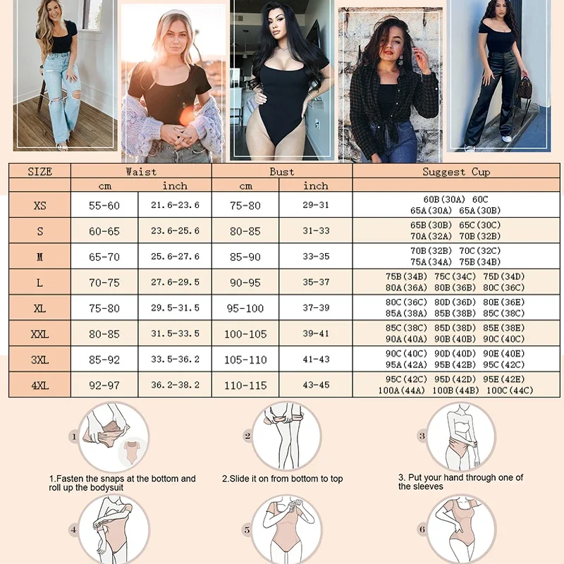 GUUDIA Short Sleeve Open Crotch Big U Neck Seamless Shapers Spandex Elastic Body Suit Shapewear Women Body Shaper Tummy Control