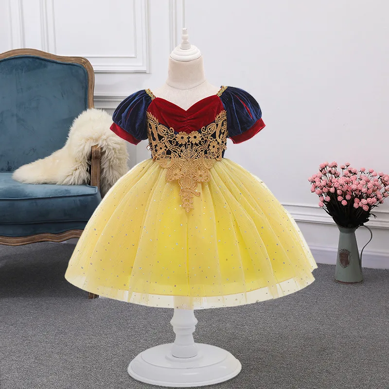 Children Girl Princess Dress Snow White Cartoon Cosplay Costume Short Sleeve Kids Halloween Party Dress Christmas Ball Gown