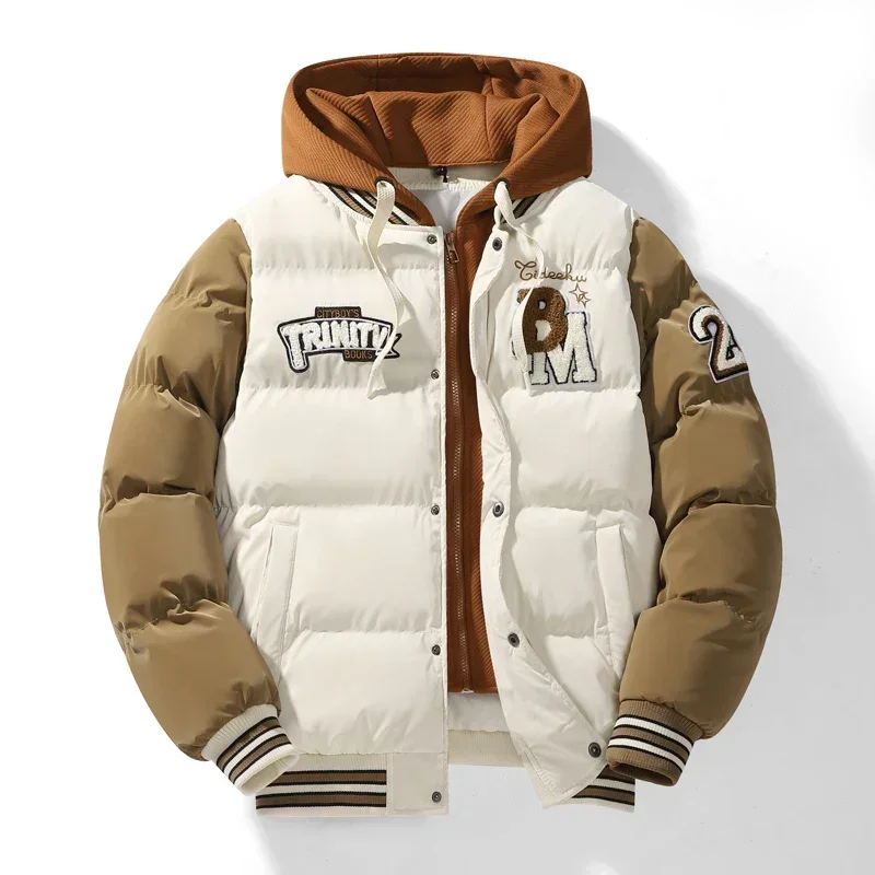 Winter Baseball jacke neues besticktes Design Jugend mantel Outdoor gefälschte 2-teilige Herren Sport Kapuze Baumwoll jacke plus Größe