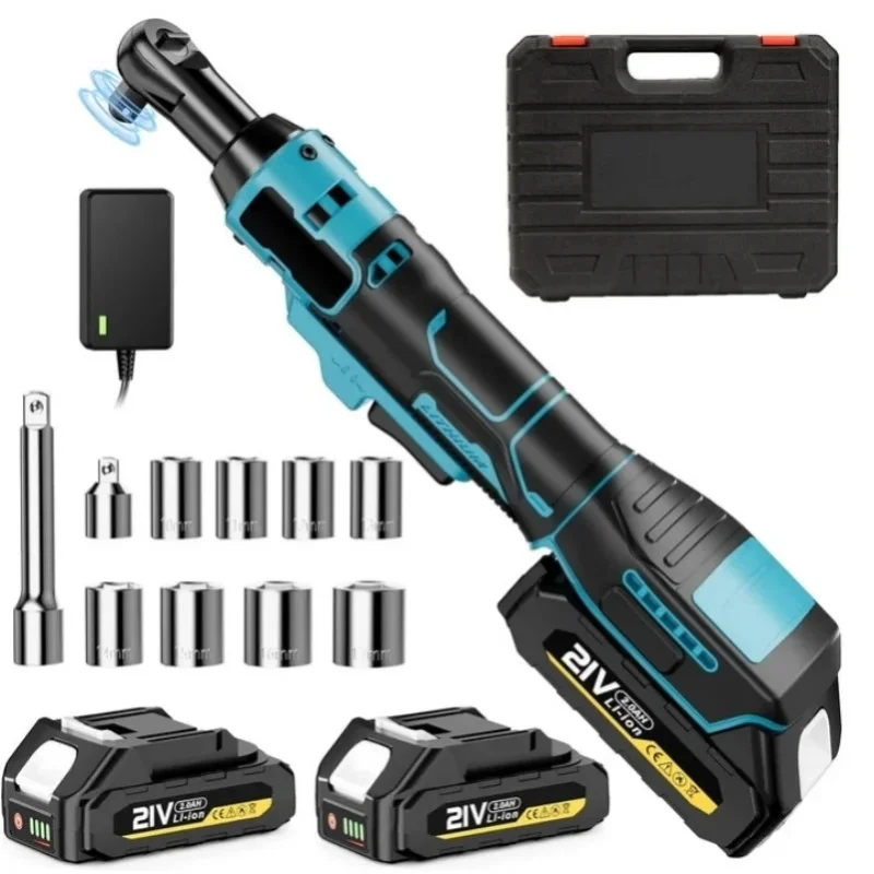 3/8 Zoll Bürstenloser Akku-Ratschenschlüsselsatz 21V Elektrischer Ratschenschlüssel 100Nm Hochdrehmoment-Ratsche mit 2 Wiederaufladbaren Akkus 8-teiliger Steckschlüsselsatz Kabelloses