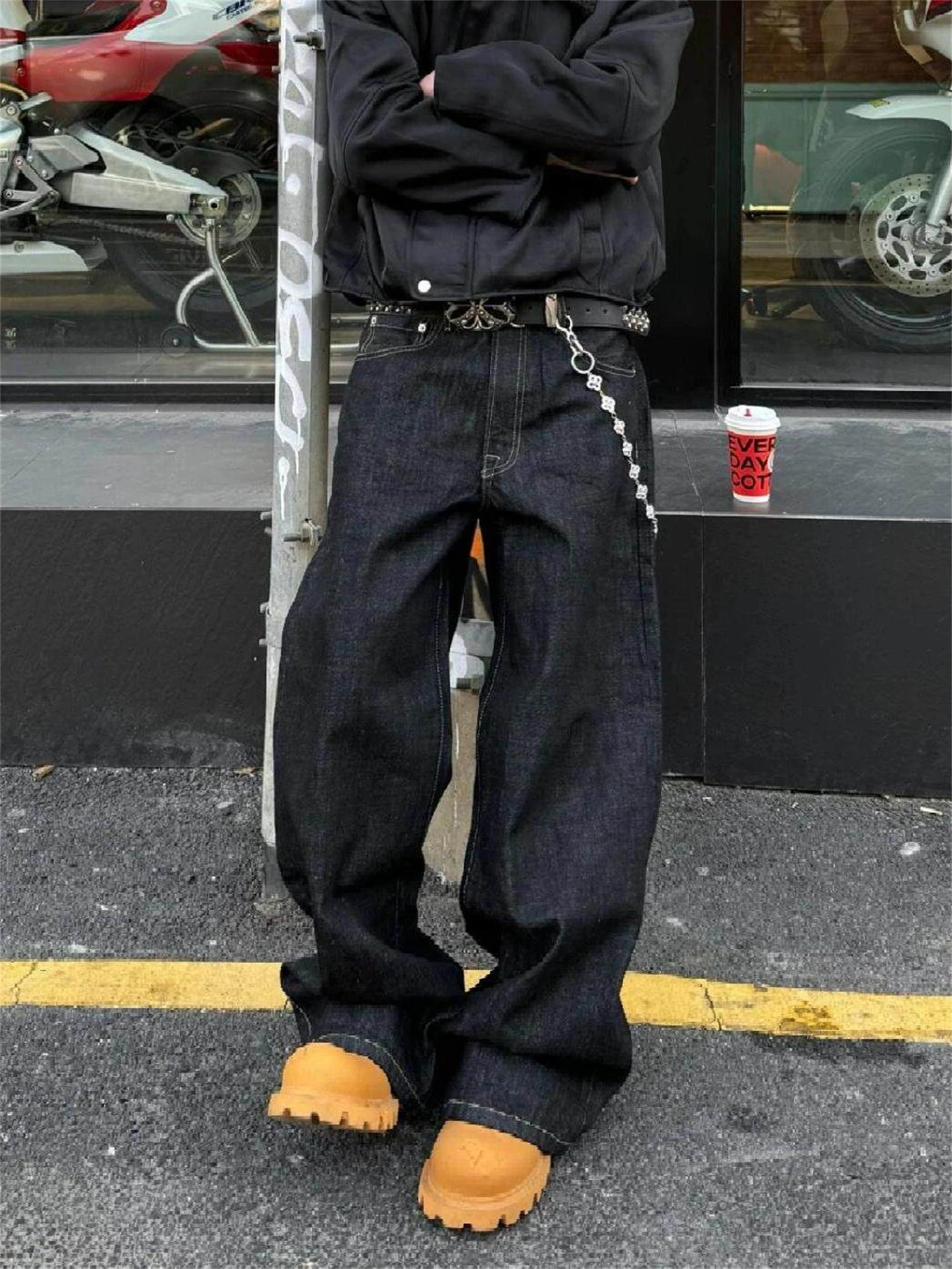 

American Vibe Vintage Washed Color Men's Wide Leg Jeans Spring Lazy Casual Long Pants Straight Cut Loose Fit Youth Fashion