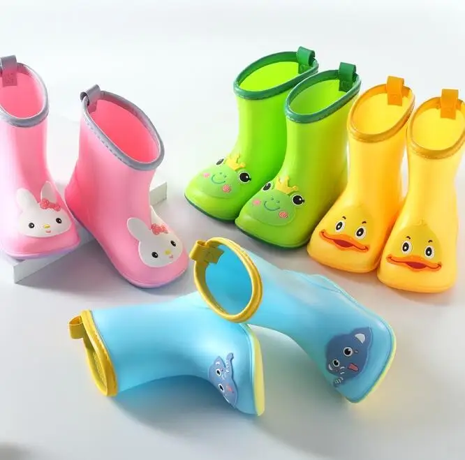 Wide Round Toe Children Rainboots Baby PVC Rubber Waterproof Kids Water Shoes Cartoon Non-slip Rain Boots For Kid's Outdoor