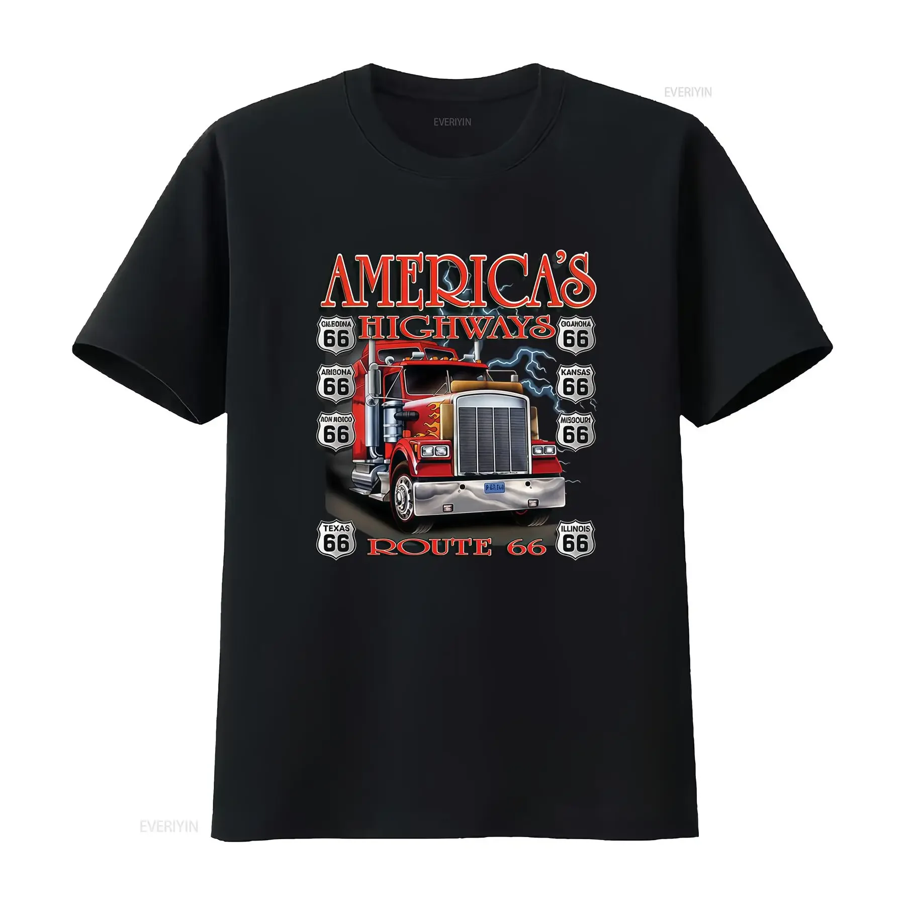 Vintage Retro Route 66 America's Highway Semi Truck Print Cool Casual T Shirt vintage Washed Stretched Comfortable Soft