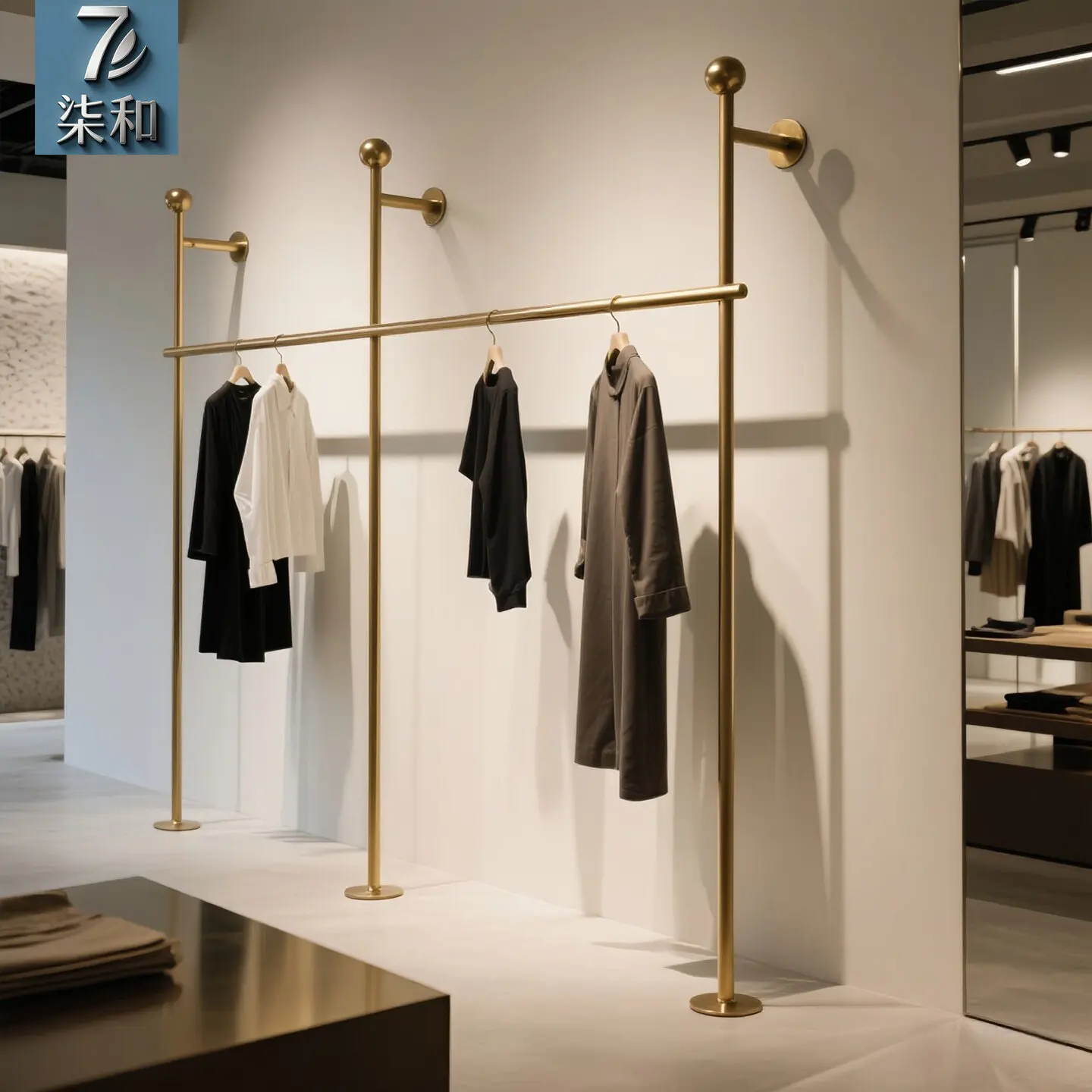 

Clothing store display rack Wall-mounted stainless steel clothes rack Nakajima display rack for men's and women's clothing
