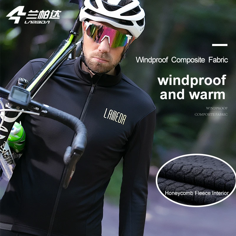 LAMEDA cycling jacket Thermal Fleece Men's windbreaker Keep Warm Cycling Clothing With pockets Long Sleeve for men