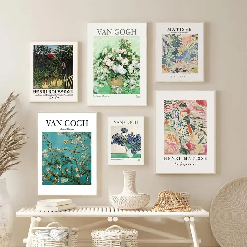 Vintage Van Gogh Matisse Rose Iris Almond BlossomPainting Nordic Canvas Posters and Prints Pictures Wall Art  Living Room Decor