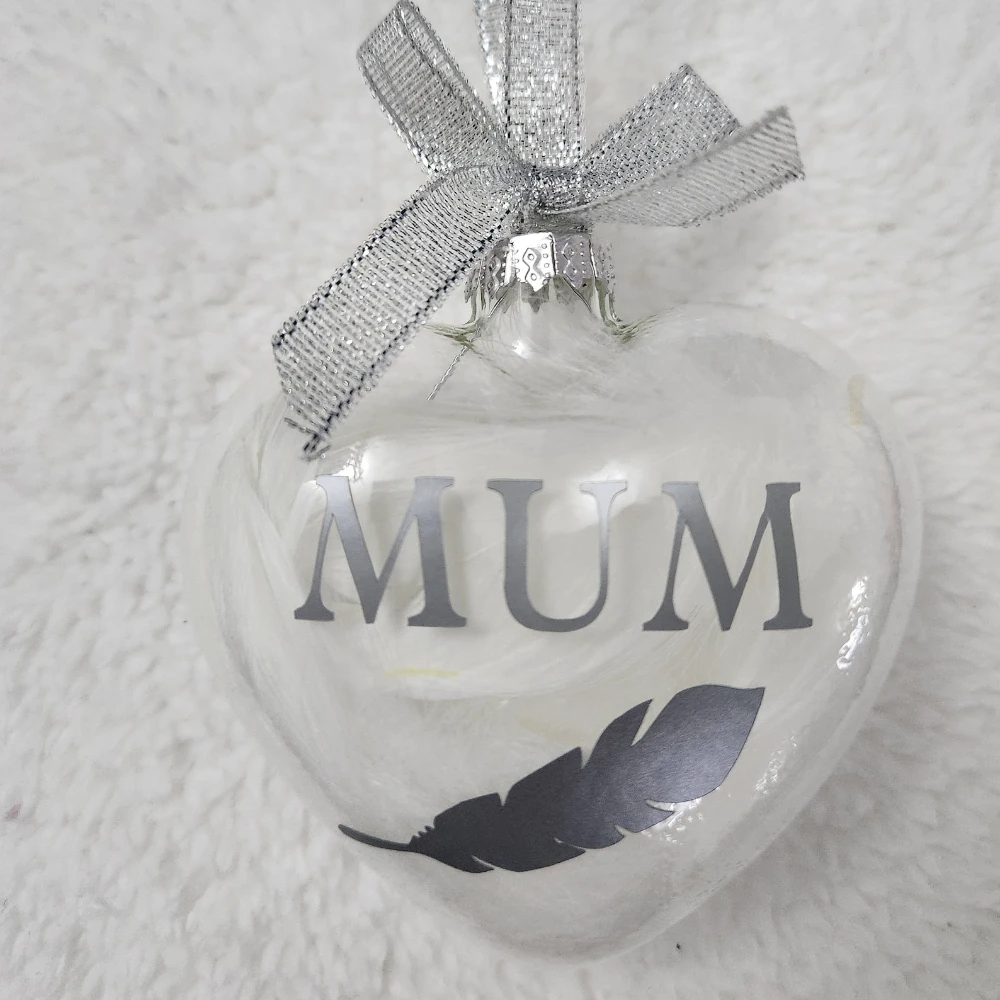 Custom Hanging Ornament Personalized Name Heart Shape Bauble, Gift Feather Filled Christmas Tree Hanging Decor Custom Ornament