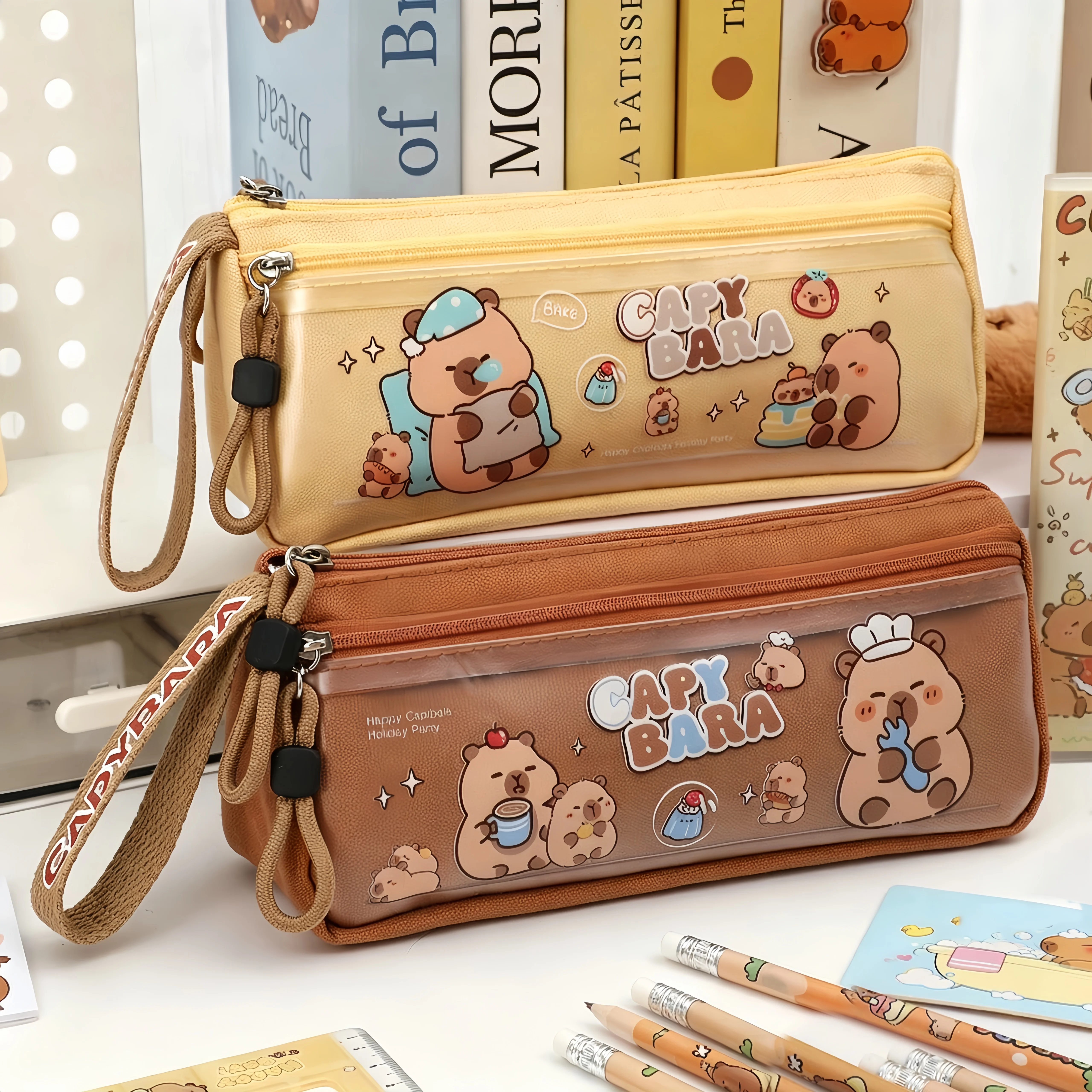 Super süßes Federmäppchen mit Capybara-Motiv, großes Canvas-Federmäppchen, perfekt zum Organisieren von Büromaterialien, ideal als Belohnungsgeschenk.