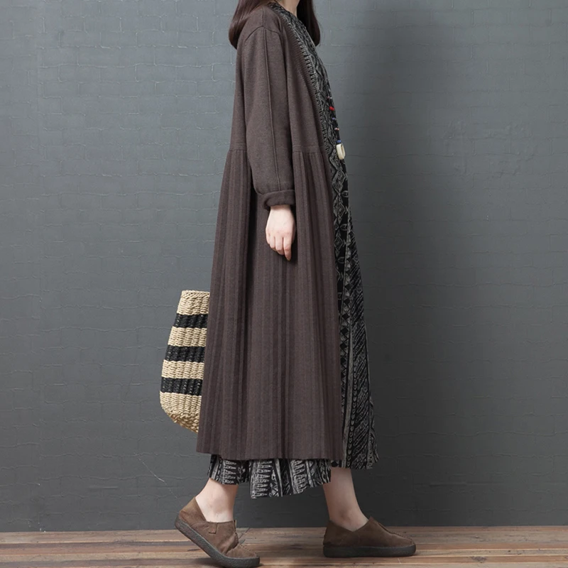 

Loose Casual Long Sve Knitted Open Cardigan Mid-Length Sweater Jaet for plus Size Women Autumn Winter Ethnic Sle