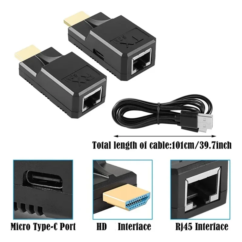 Y45A-60M -Compatible Extender Rj45 Cat6 Cable 1080P Ethernet Extender Video Transmitter Adapter For Laptop HDTV Monitor Dura