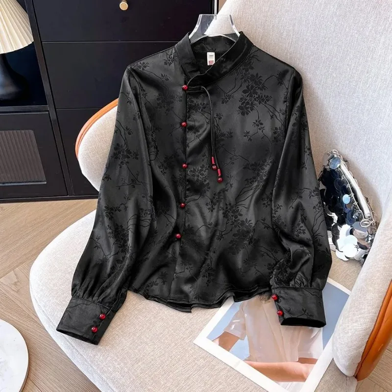 

Топ в старинном стиле с юбкой-шароварами, длинными рукавами и воротником-стойкой, новый китайский стиль, весенне-осенние блузки YY20