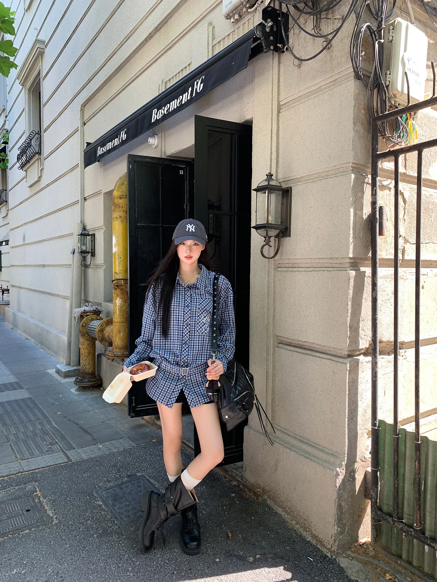 

Синяя клетчатая женская обувь irt, ранняя осень 2023, новинка Sle Long Sve Midi Lazy Sle, хлопковая повседневная деловая мода для поездок на работу