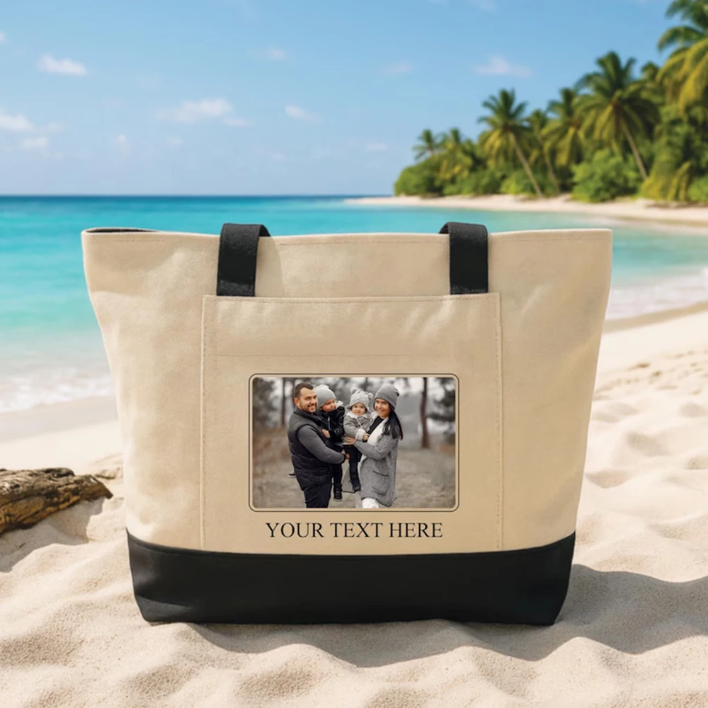 

Fresh Canvas Tote Bag Custom Natural Family Photo Print Simple Style Parents Outdoor Walk Daily Small Article Keeping Gift