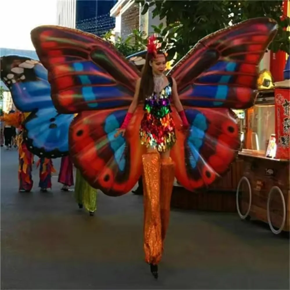 Chodzone gigantyczne nadmuchiwane skrzydła motyla z oświetleniem LED Piękny kostium sceniczny do dekoracji imprez paradnych