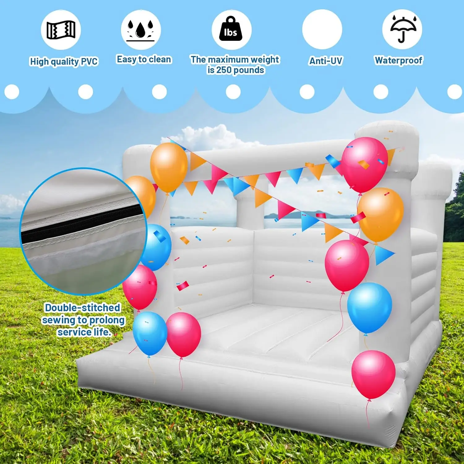 White Inflatable Bounce House With Blower 100% PVC White Jumping Bouncy Castle Jumper For Birthday Party Backyard Kids Gifts