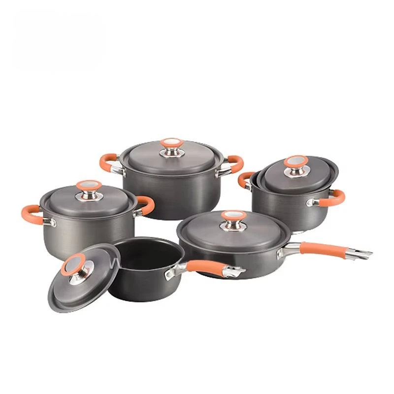 Hot-selling 10Pcs Camping Aluminum Hard Anodized Cookware Kitchen Cook Set