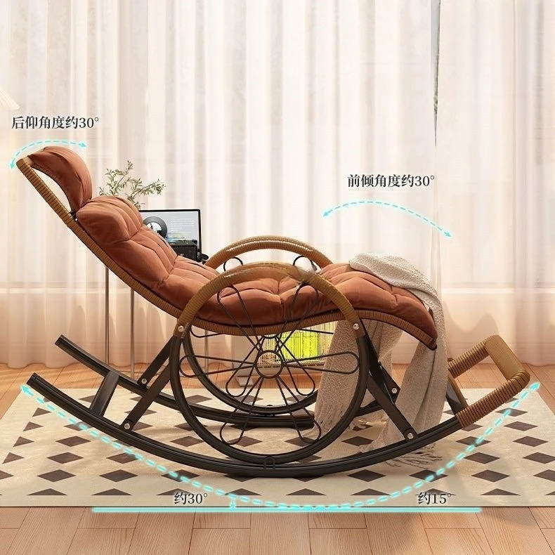 Reclining chair rattan chair rocking chair household elderly lunch break bed balcony outdoor nap