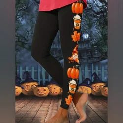 Halloween Ghost and Pumpkin Print elasticated waisted casual style leggings for women, all season skinny adult pants