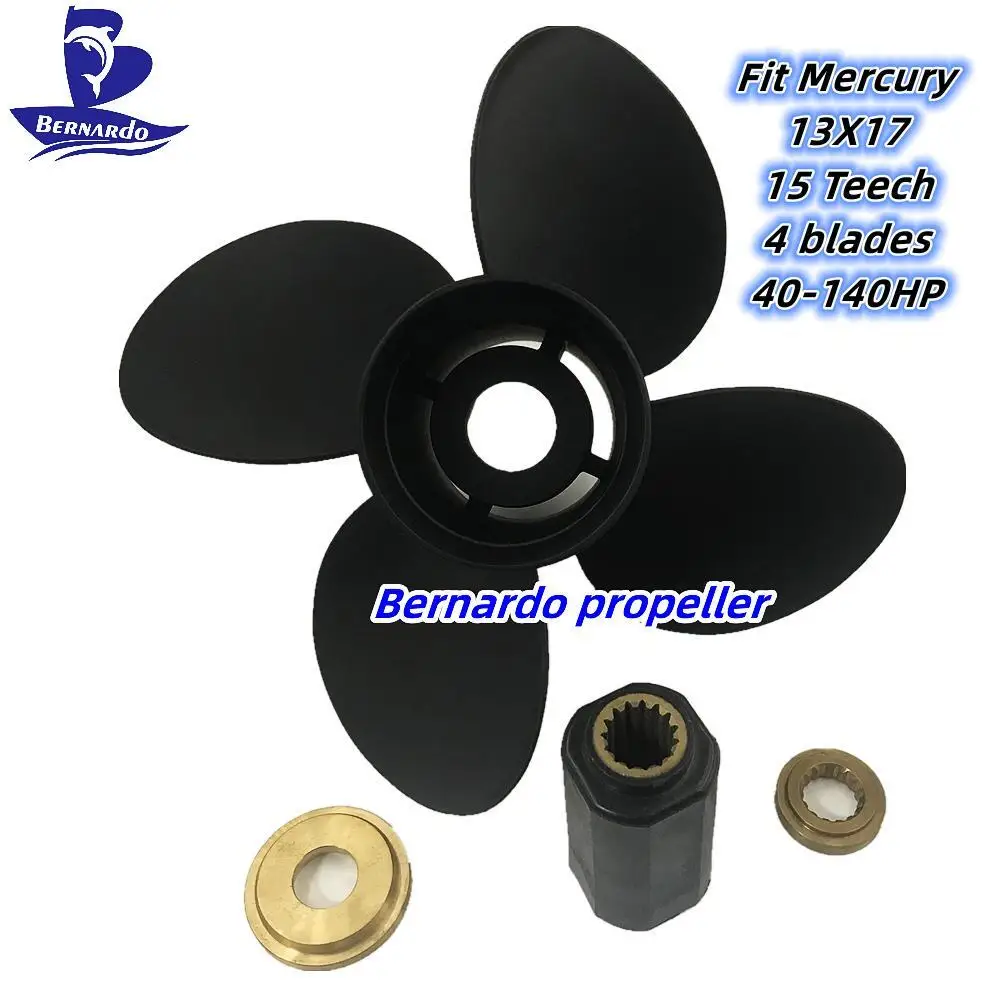 Bernardo Boat Propeller 13X17 Fit Mercury Outboard Engine 50 75 80 90 100 115 125 150HP Aluminum Alloy 4 Blade 15 Tooth Spline