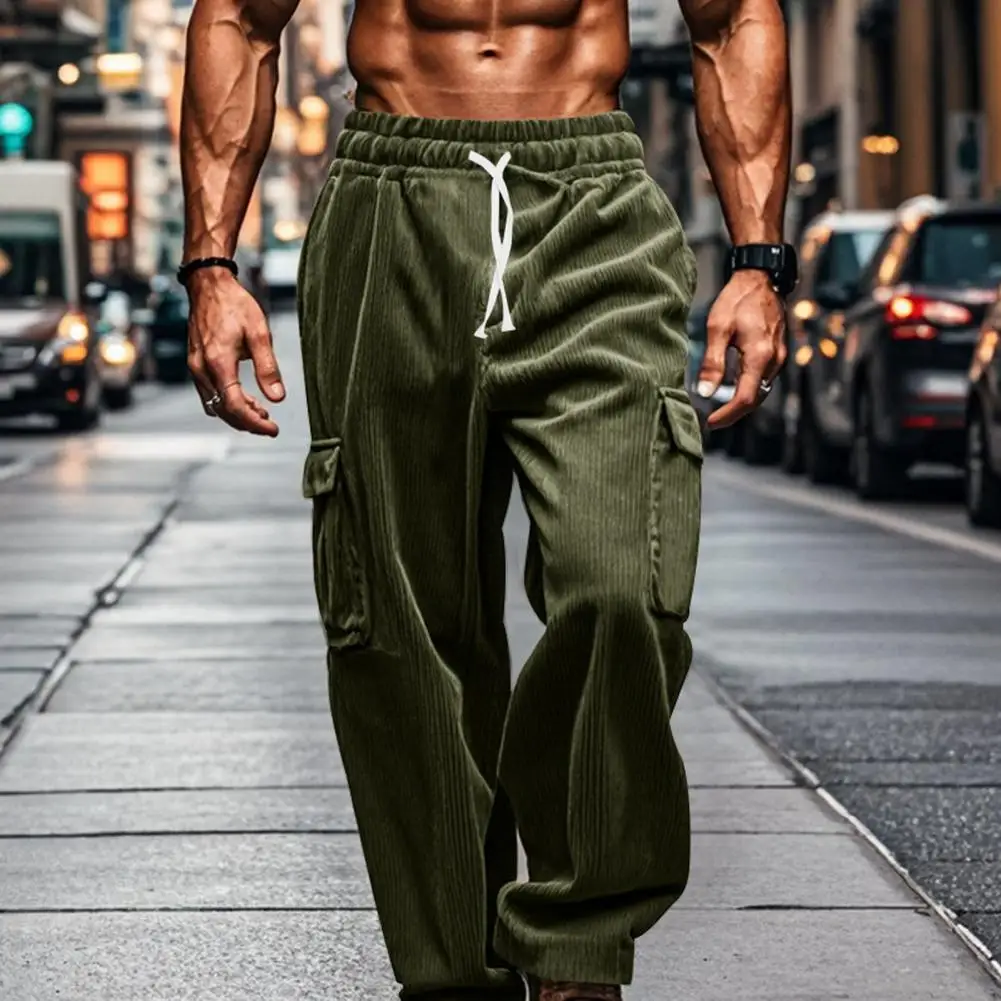 

Men Sweatpants Retro America Style Men's Cargo Pants with Drawstring Elastic Waist Pockets for Wear Sport Activities Ergonomic