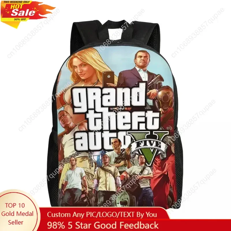 

Adventure Game Grand Theft Auto Travel Backpack Men Women School Laptop Bookbag GTA College Student Daypack Bags