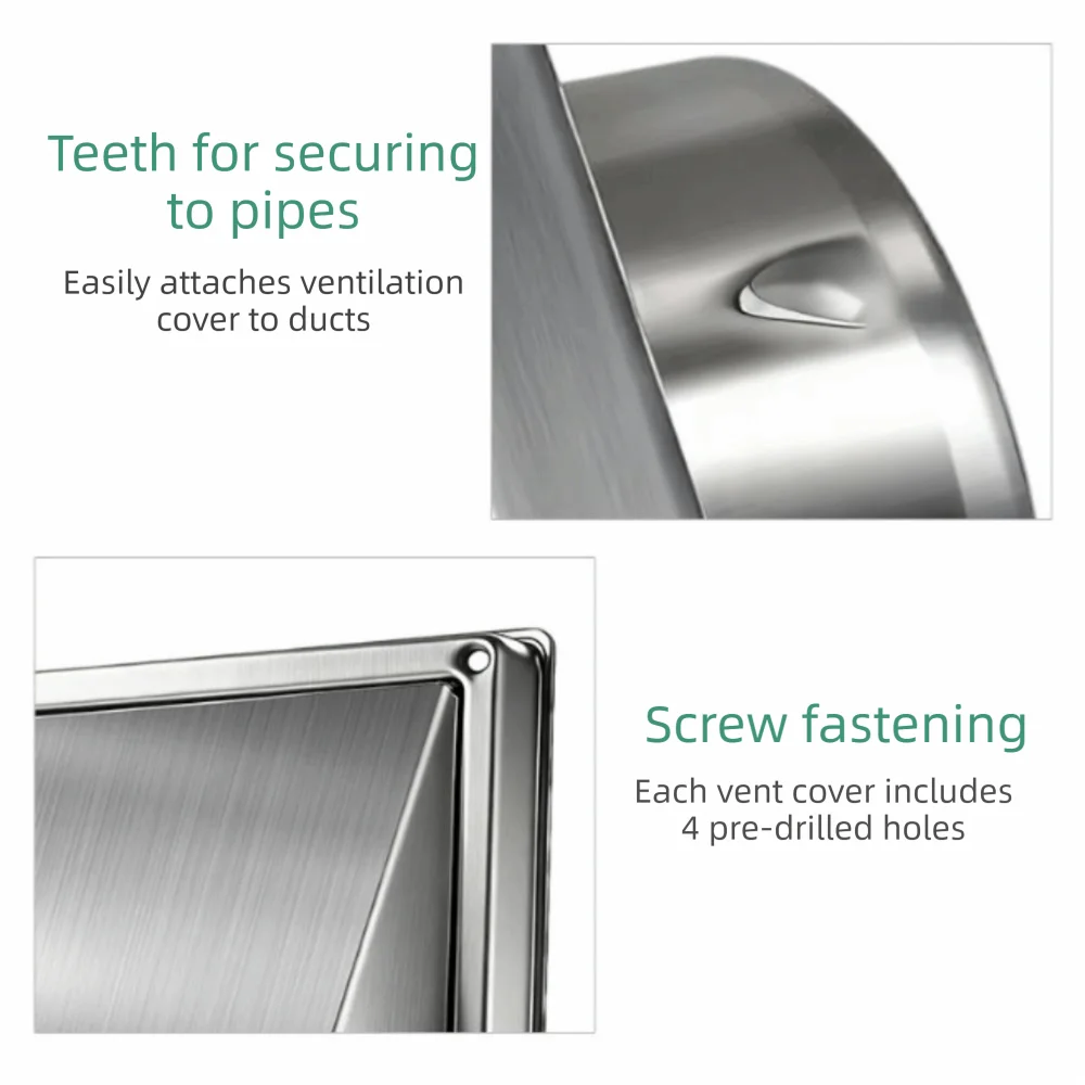 Stainless Steel Dryer Vent Cover Non-Return Flap Black/Silver Extractor Wall Vent Square Cushioned Ventilation Outlet