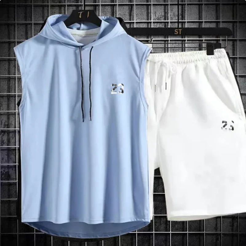 New Summer Men\'s Two Piece Set CasualT-Shirt and Shorts Set Mens Sports Suit Fashion Short Sleeve Tracksuit Hooded T-shirt