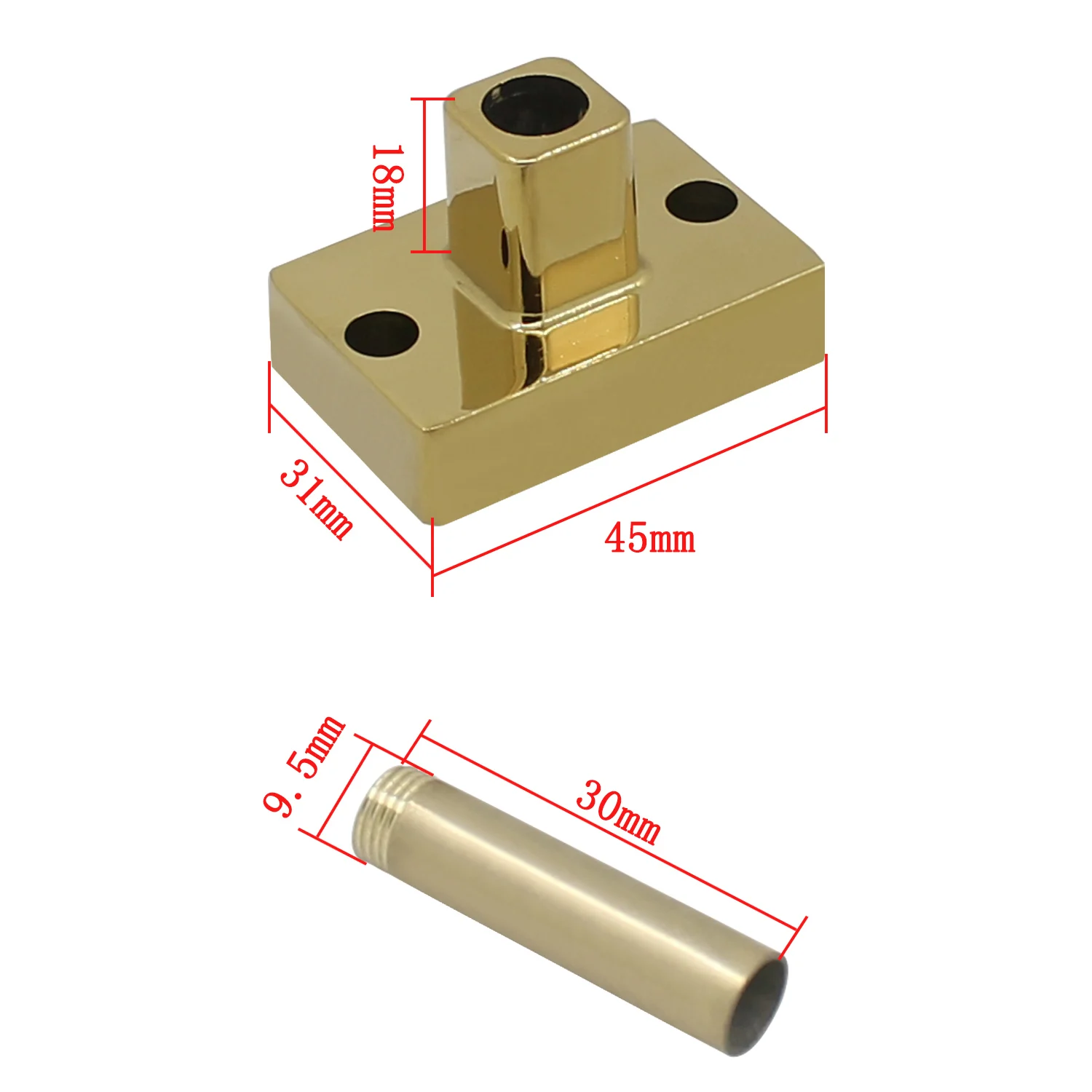 رأس الدش، قاعدة ثابتة، حامل مربع، عمود تمديد، عمود الدش، دعامة جدارية لأنبوب الدش