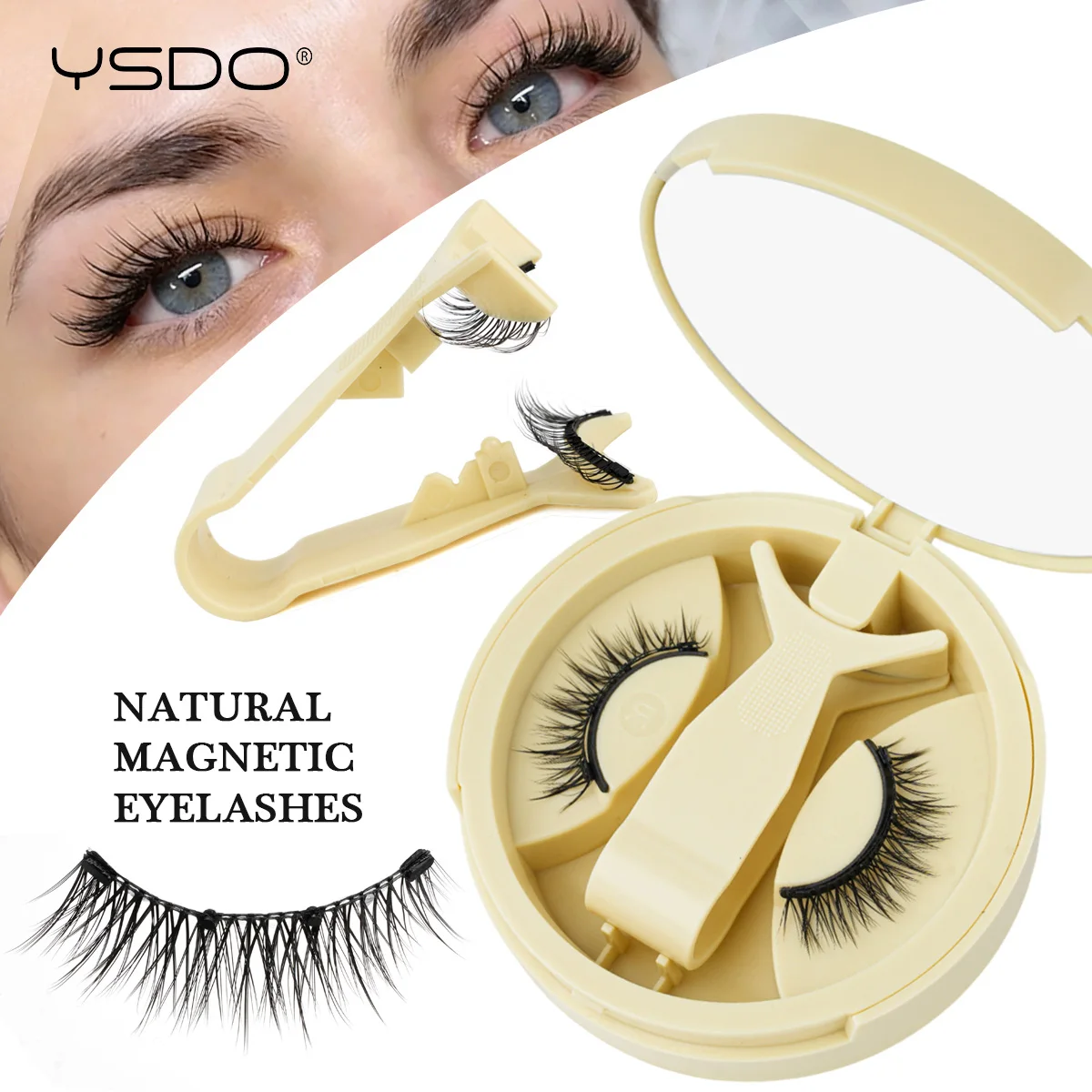 YSDO Magnetische Wimpern 1 Paar Natürliche Magnetische Nerz-Kunstwimpern Wiederverwendbare Flauschige Dicke 3D Falsche Wimpern mit Applikator Klebefrei – Detail 10