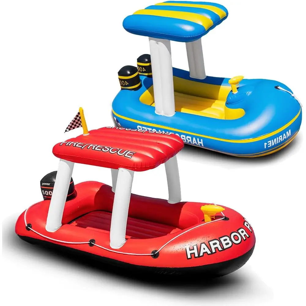 

Boat Iatable Pool Floats Kids, Toddler Harbor Master Patrol Iatable Boat Pool Float Ride On, Fun Water Toy Squirter Po