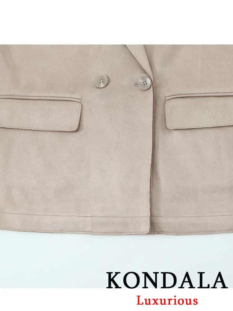 KONDALA Vintage Solid Chic Vrouwen Blazer Notched Enkele Knop Zakken Lange Mouw Blazer Mode 2025 Herfst Kantoor Dame Blazers