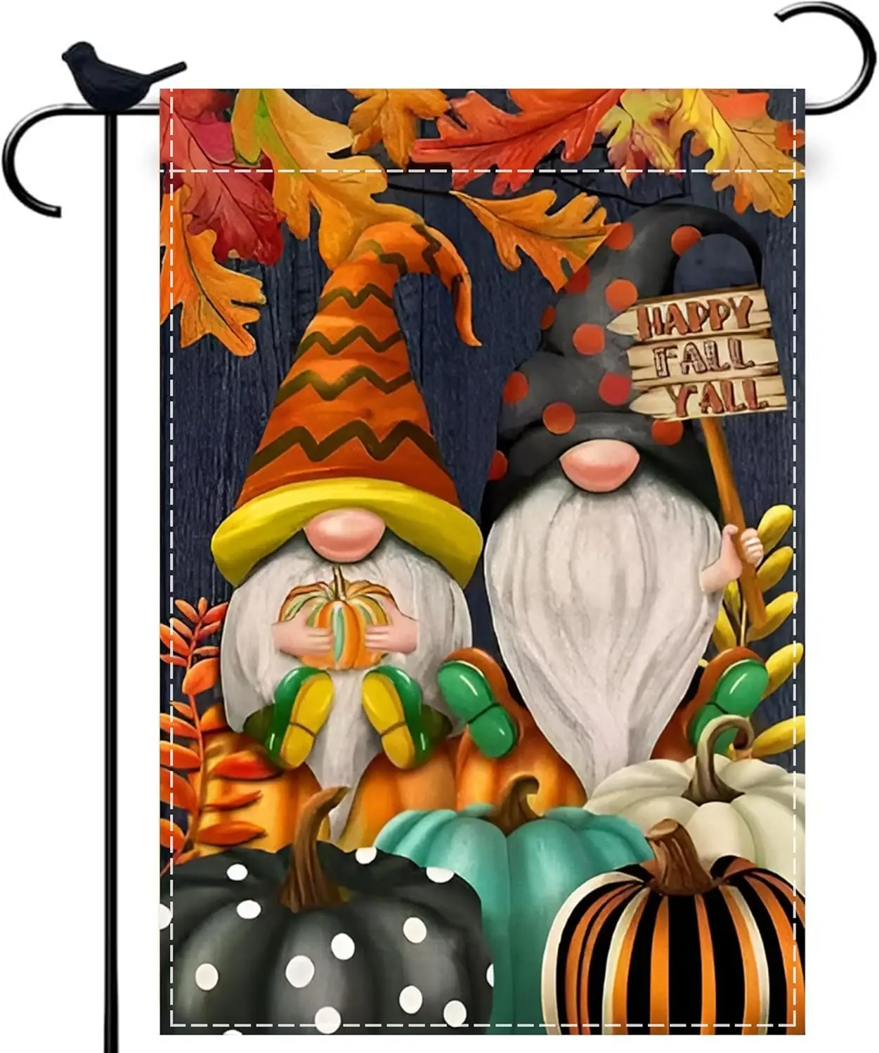 Fall Happy Garden Flag 12x18 inch Double-sided Burlap Gnome Pumpkin Maple Leaf Outdoor Yard Autumn Garden Flag Decoration -C yyi