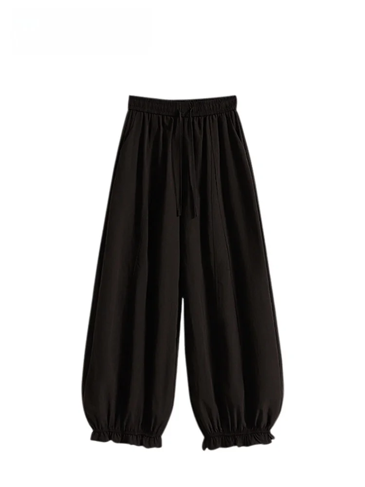 

Повседневные брюки с высокой талией, женские большие размеры, летняя мода, свободный крой, универсальная хлопковая смесь, эластичная ткань, для поездок на работу, Sle Pear Ape