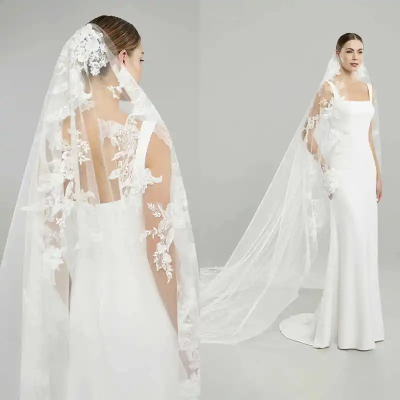 

Великолепные свадебные фаты с кружевными аппликациями по краю, длина 3 метра, однослойные, с гребнем, индивидуальные свадебные аксессуары