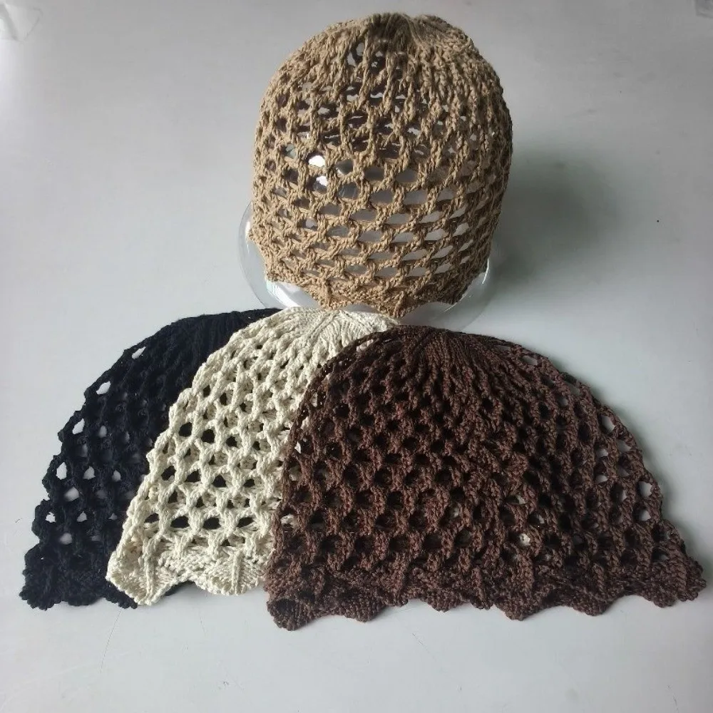 Elegant Hollow Weave Knitted Hat Breathable Openwork Mesh Hat Solid Color Beanie Hat Spring Summer