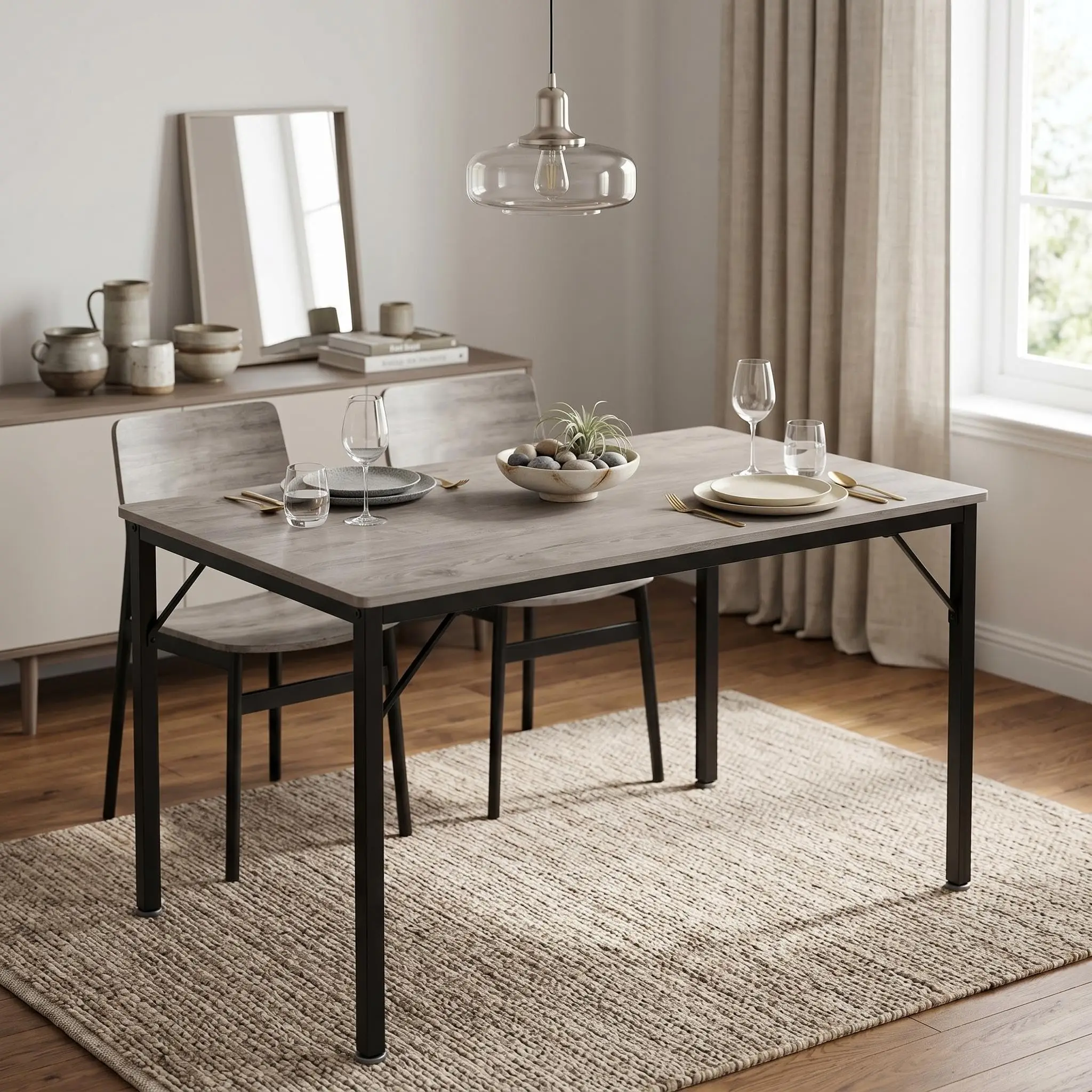 Moderner rechteckiger Esstisch für 4-6 Personen, 110x70x77 cm mit stabilem Metallgestell und Holzplatte, einfache Montage, platzsparender Küchen- oder Esszimmertisch