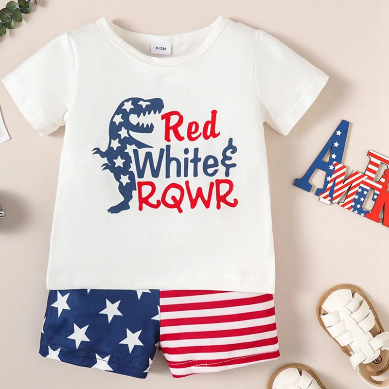 Baby Boys Clothes Suit Toddler Independence Day Letters Print Boys Set Summer Short SleeveTops +Short Baby Clothes