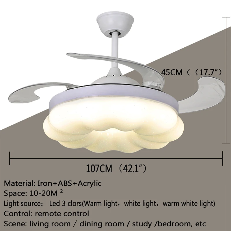 Moderno LED Ventilador de Teto Luz, Remoto, Elétrico, Stealth, Sala de estar, Restaurante, Quarto, Quarto de Criança