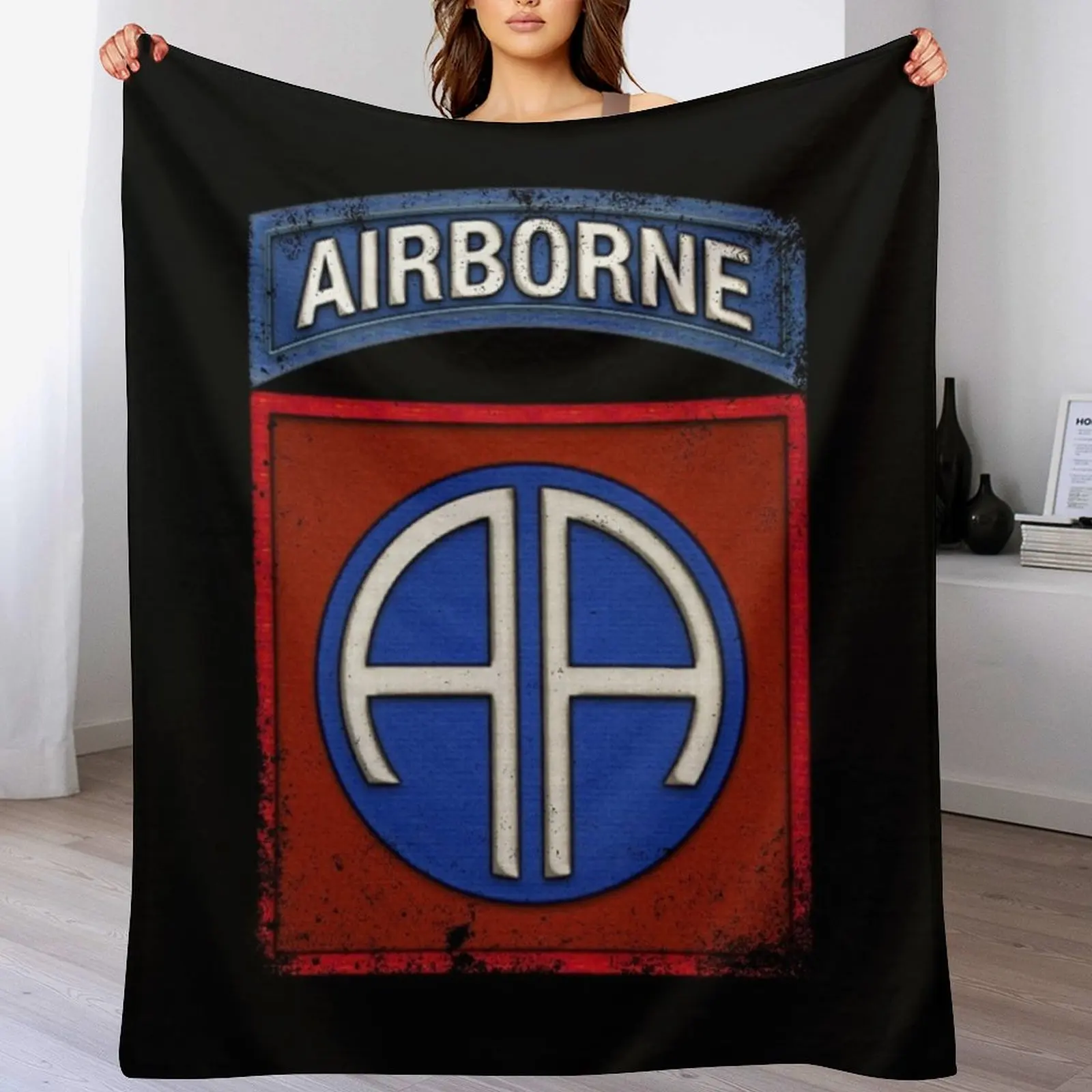 

82nd Airborne Div Parachutist Wings and Patch - Distressed Throw Blanket Stain Resistant Cozy Warm Blanket
