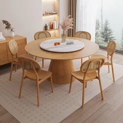 Nordic household small-sized rotating solid wood turntable rock dining table 2023 new luxury modern round table dining table