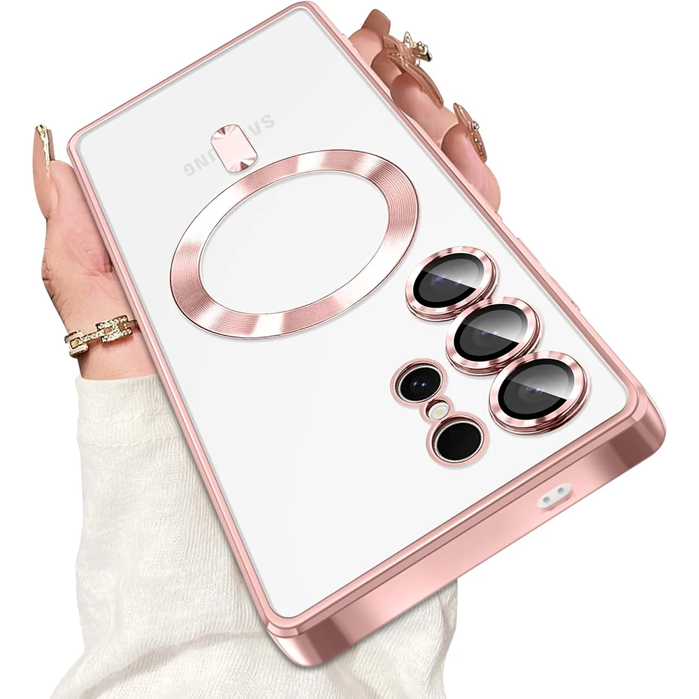 

Strong Magnetic Magsafe Case For Samsung Galaxy S25 S24 S23 S21 FE S22 Ultra Plus Luxury Plating Silicone Soft Clear Thin Cover