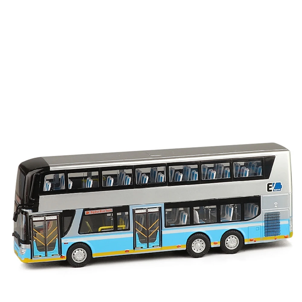 1:42 Scale Double-Decker Toy Bus, City Sightseeing Metal Alloy Model Car Pull Back Sound & Light Collection For Boys, Kid