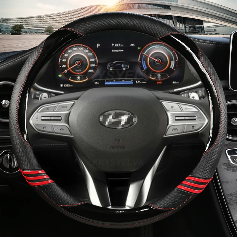 

Carbon Fiber Leather Car Steering Wheel Cover For Hyundai Santa Fe 2018-2021Tucson 2016-2019 Veloster 2019 2021 Auto Accessories